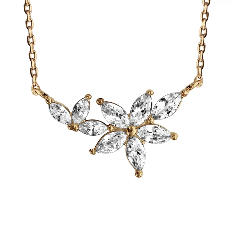 Collier branche fleurie d’oxydes navette – Plaqué or | Azuline