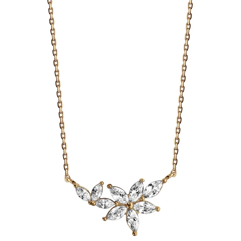 Collier branche fleurie d’oxydes navette – Plaqué or | Azuline