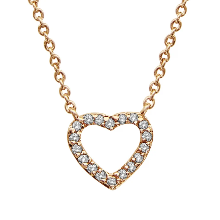 Collier cœur à pierres synthétiques blanches ajouré – Plaqué or | Azuline