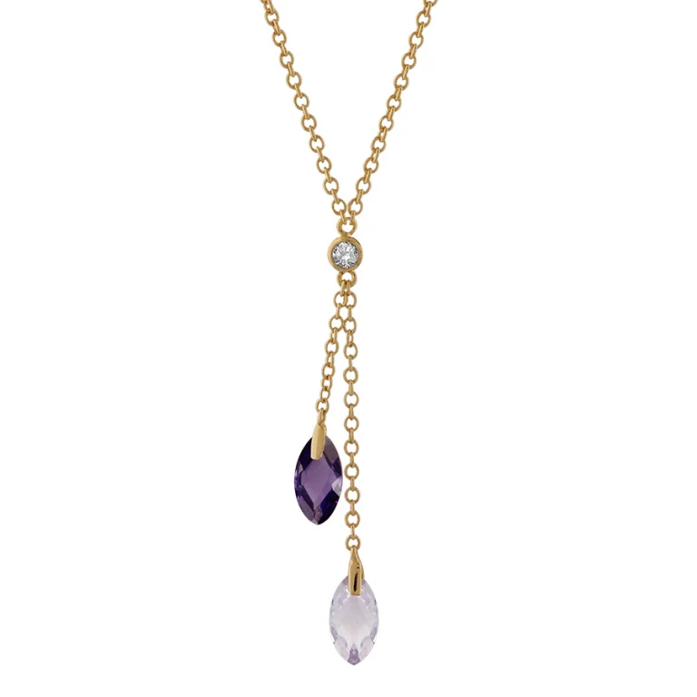 Collier goutte à synthétique blanche, lavande et violette – Plaqué or | Azuline