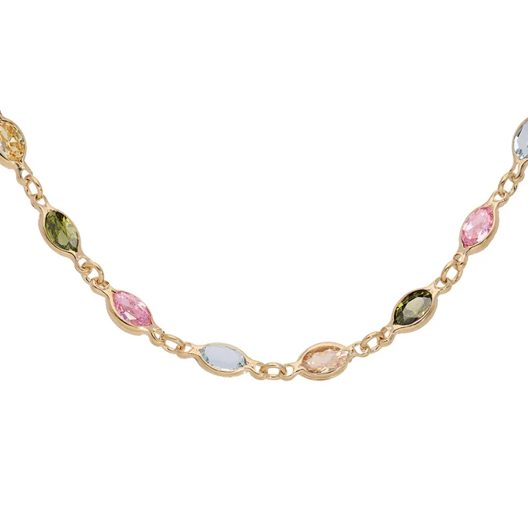Collier ovale à pierres ovales multicolores – Plaqué or | Azuline