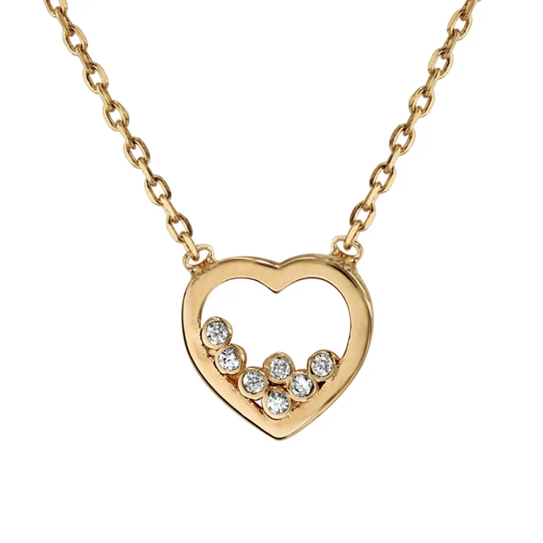 Collier cœur ajouré à sept oxydes blancs – Plaqué or | Azuline