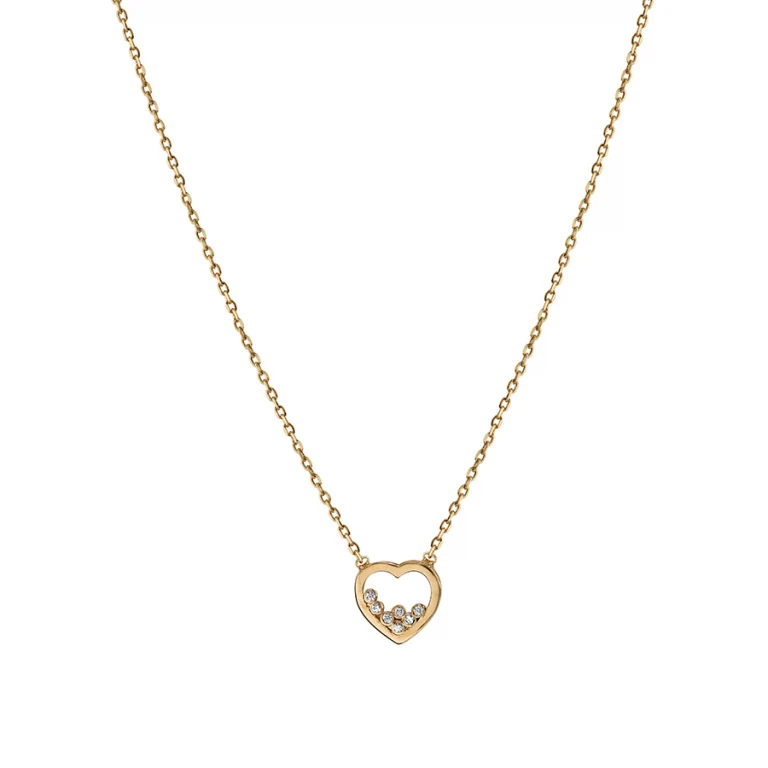 Collier cœur ajouré à sept oxydes blancs – Plaqué or | Azuline