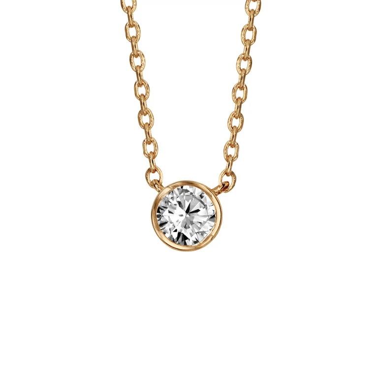 Collier solitaire à oxyde 5mm – Plaqué or | Azuline