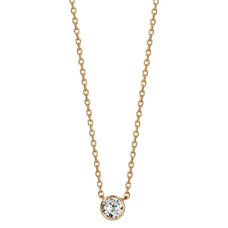 Collier solitaire à oxyde 5mm – Plaqué or | Azuline
