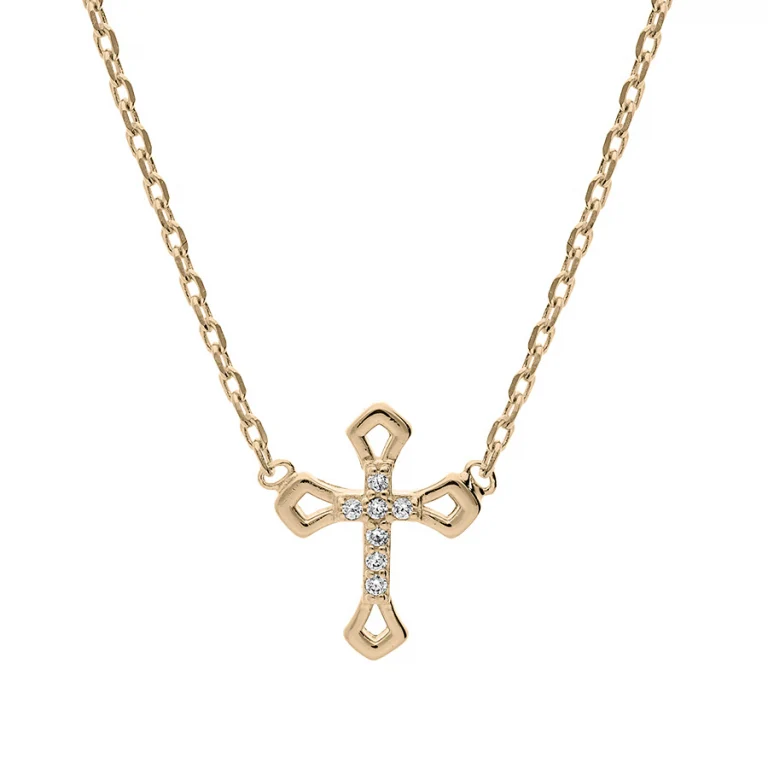 Collier croix serti d’oxydes blancs ajouré – Plaqué or | Azuline