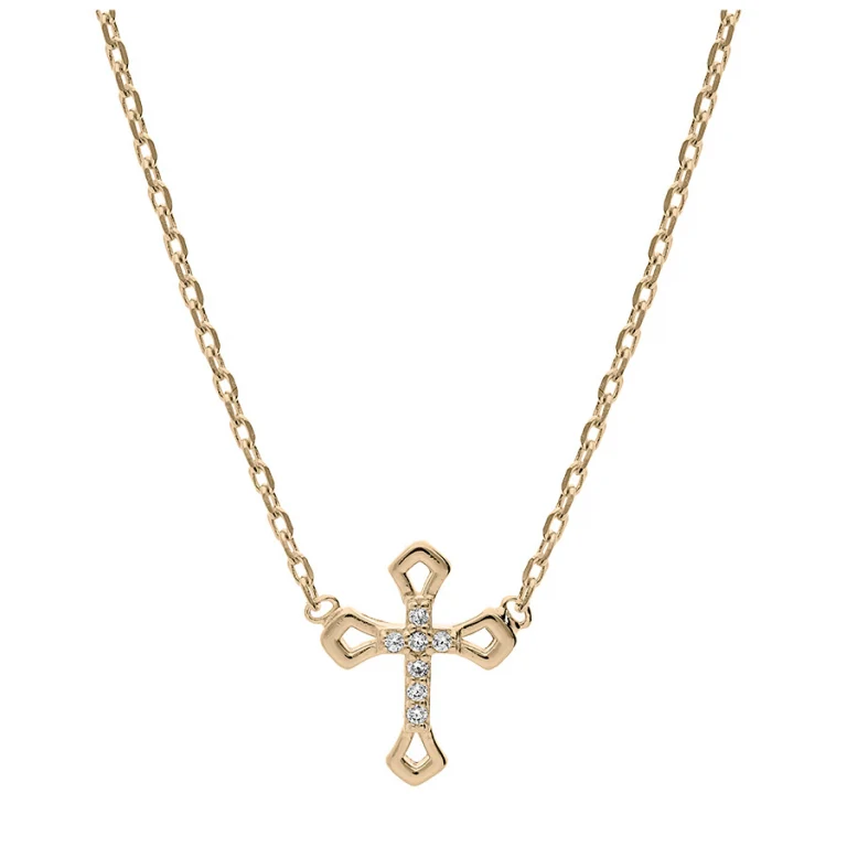 Collier croix serti d’oxydes blancs ajouré – Plaqué or | Azuline
