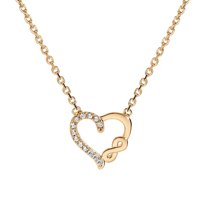 Collier cœur à symbole infini serti d’oxydes blancs – Plaqué or | Azuline