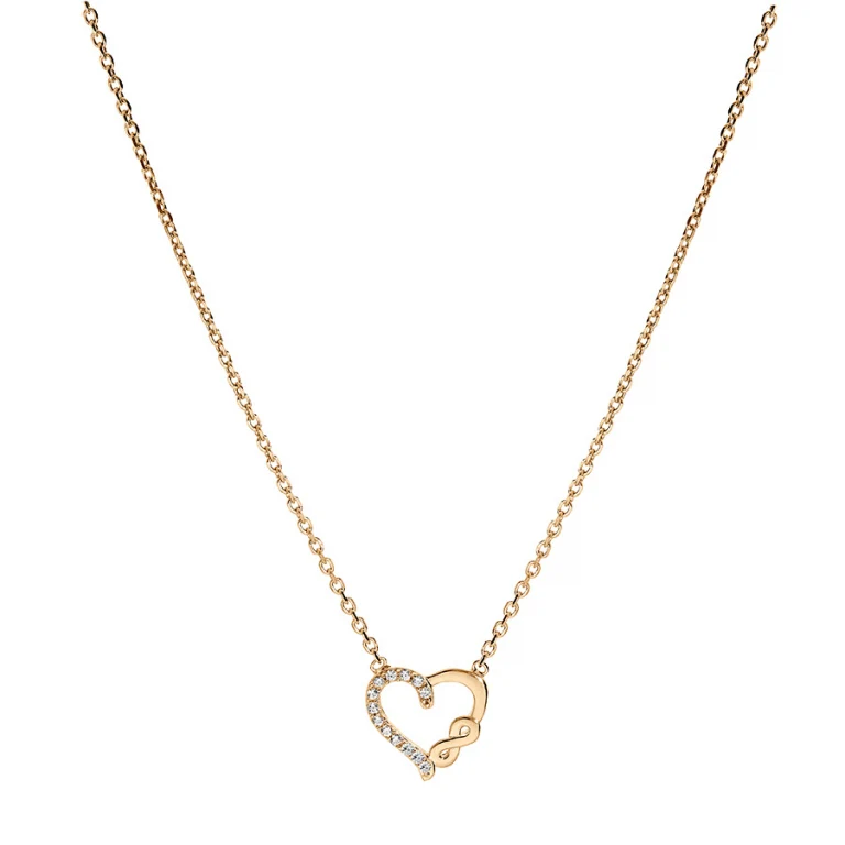 Collier cœur à symbole infini serti d’oxydes blancs – Plaqué or | Azuline