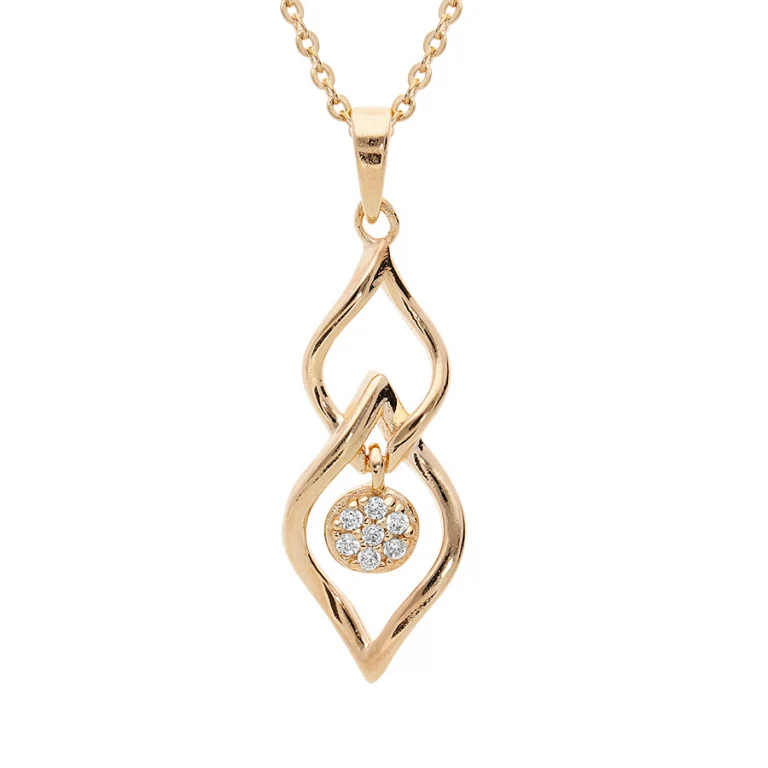 Collier deux gouttes entremêlées et pastille sertie – Plaqué or | Azuline