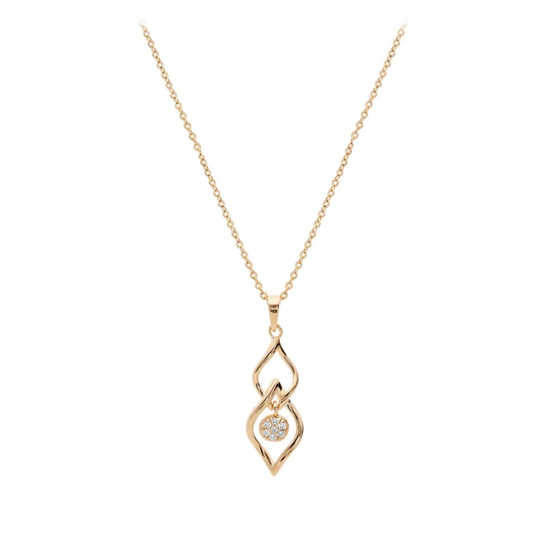 Collier deux gouttes entremêlées et pastille sertie – Plaqué or | Azuline