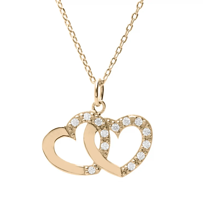 Collier deux cœurs accolés lisse et serti – Plaqué or | Azuline