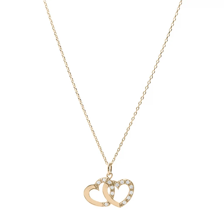 Collier deux cœurs accolés lisse et serti – Plaqué or | Azuline