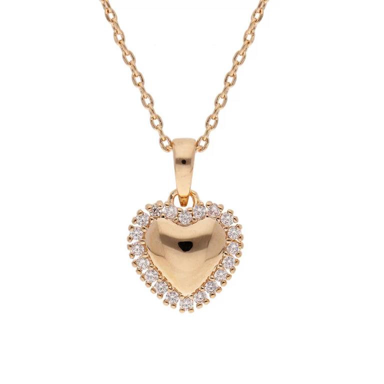 Collier cœur bombé à contour serti – Plaqué or | Azuline