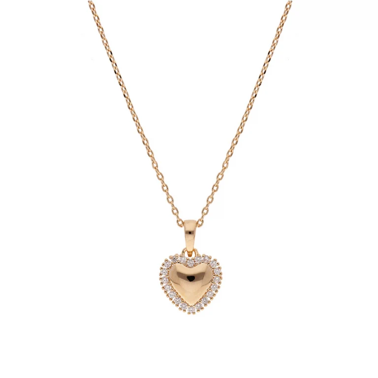 Collier cœur bombé à contour serti – Plaqué or | Azuline