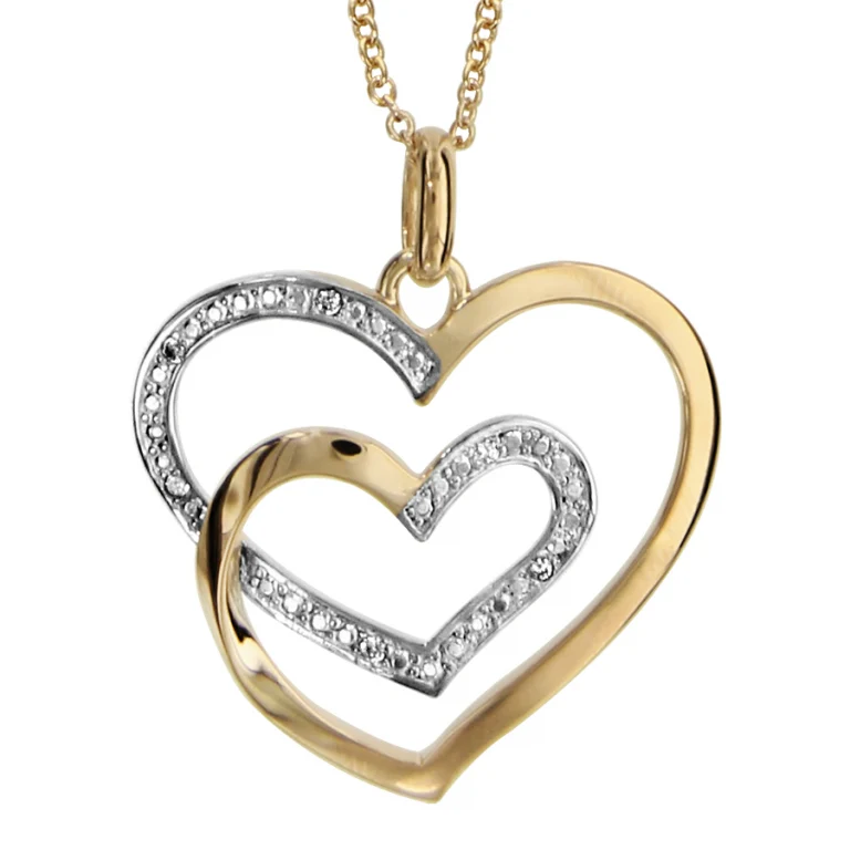 Collier double cœur à liseré serti – Plaqué or | Azuline