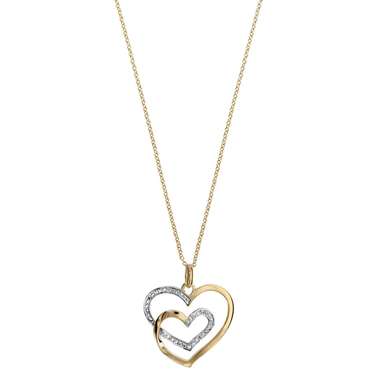 Collier double cœur à liseré serti – Plaqué or | Azuline