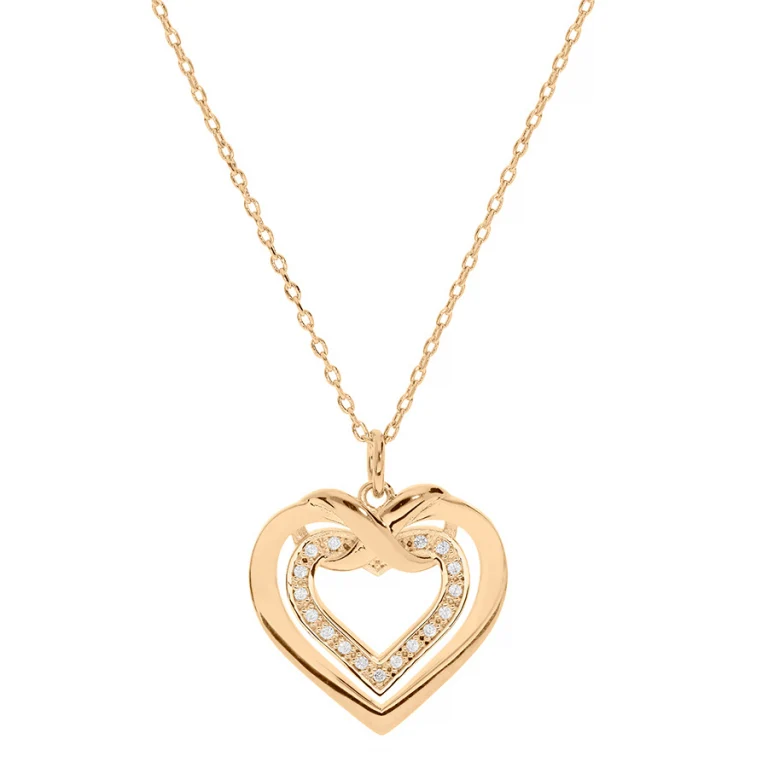 Collier petit double cœur serti d’oxydes – Plaqué or | Azuline