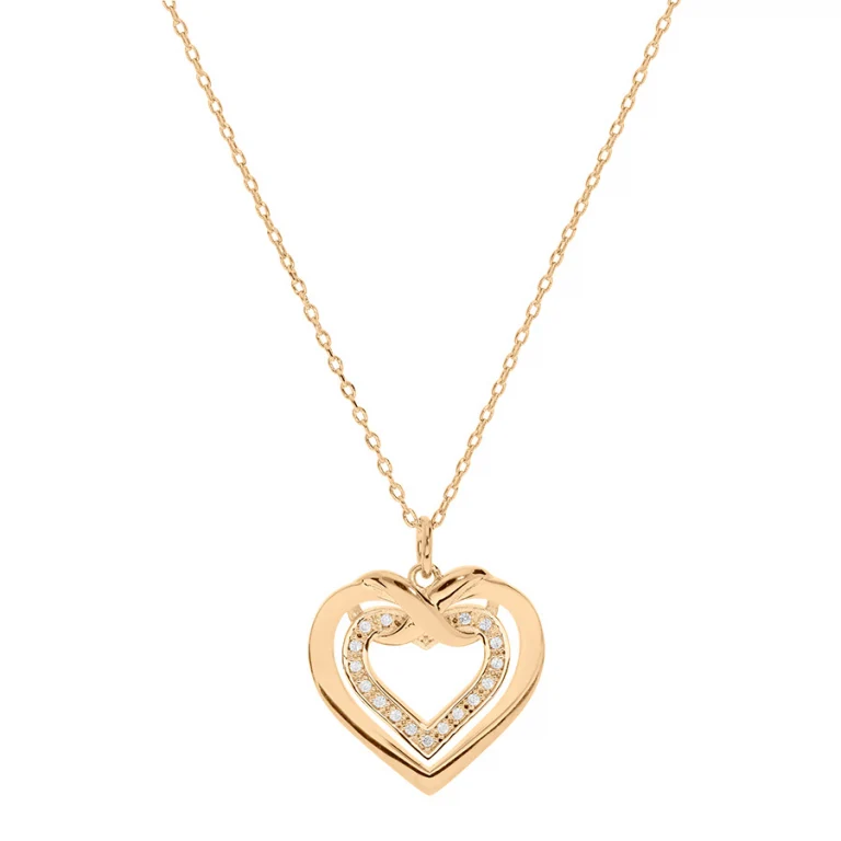Collier petit double cœur serti d’oxydes – Plaqué or | Azuline