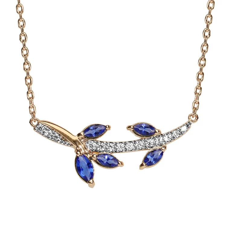 Collier feuillage à pierres bleues foncées et oxydes blancs – Plaqué or | Azuline
