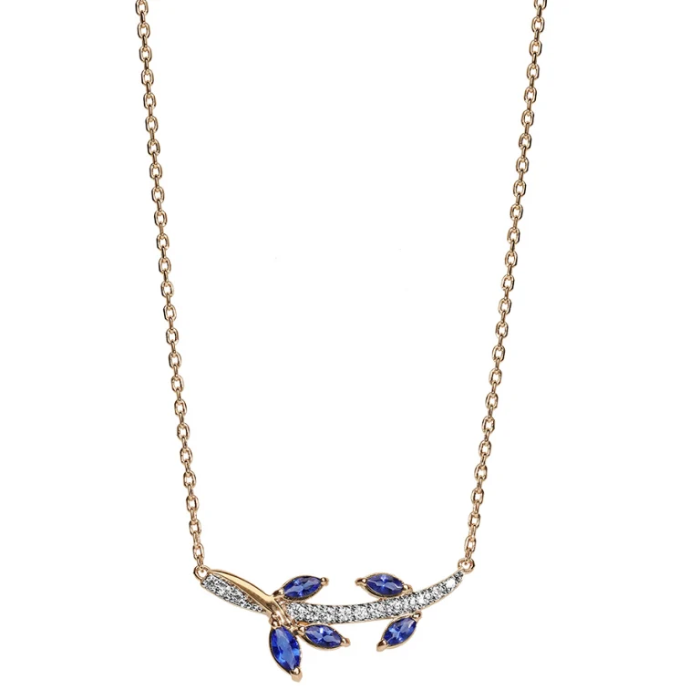 Collier feuillage à pierres bleues foncées et oxydes blancs – Plaqué or | Azuline