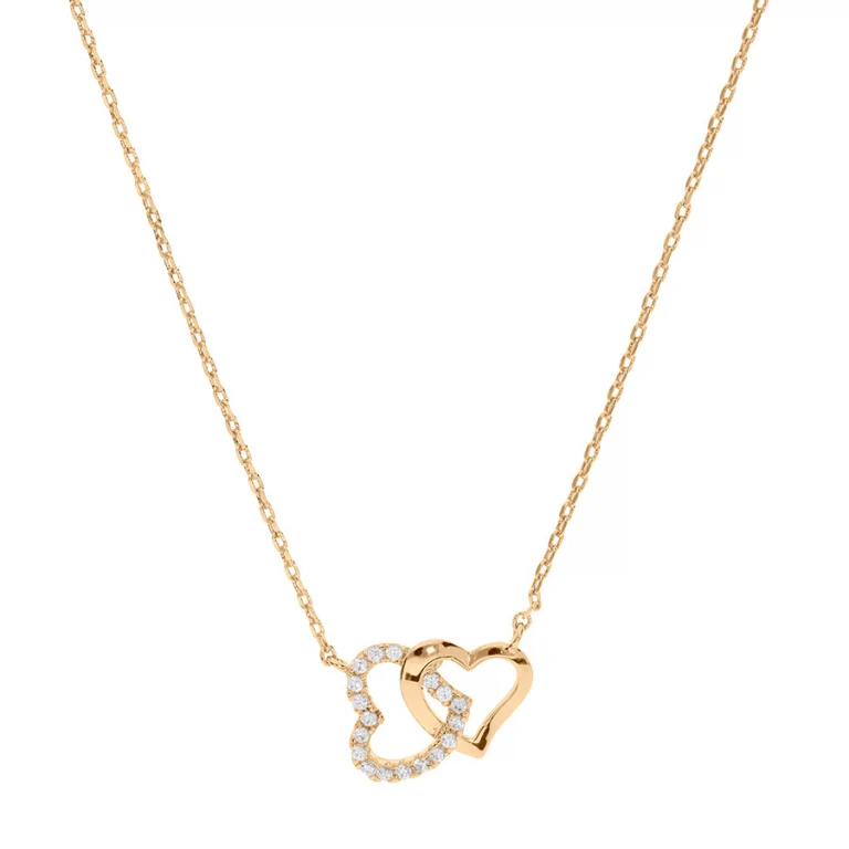 Collier deux petits cœurs entrelacés sertis – Plaqué or | Azuline