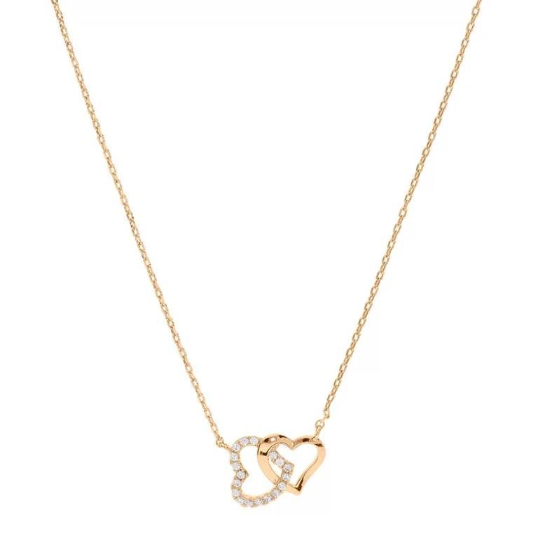Collier deux petits cœurs entrelacés sertis – Plaqué or | Azuline