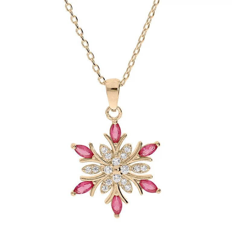 Collier flocon serti d’oxydes blancs et rouges – Plaqué or | Azuline