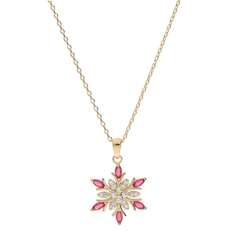 Collier flocon serti d’oxydes blancs et rouges – Plaqué or | Azuline