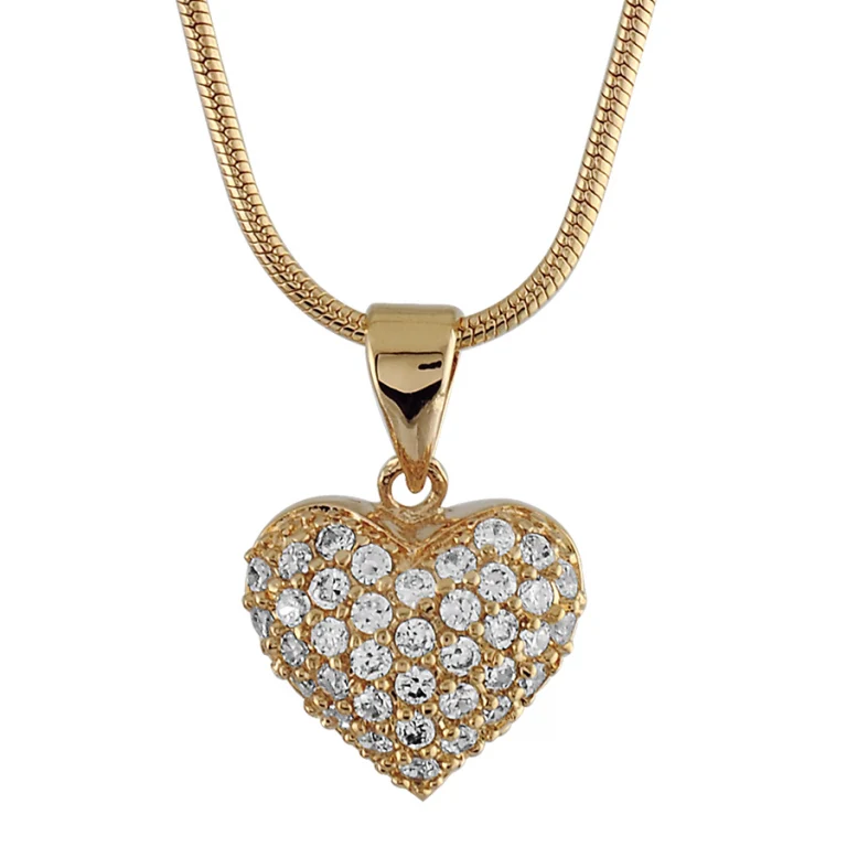 Collier cœur à pierres synthétiques blanches gravé – Plaqué or | Azuline