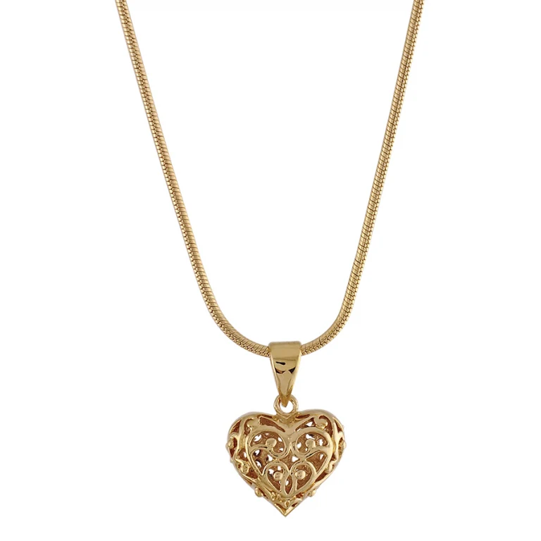 Collier cœur à pierres synthétiques blanches gravé – Plaqué or | Azuline