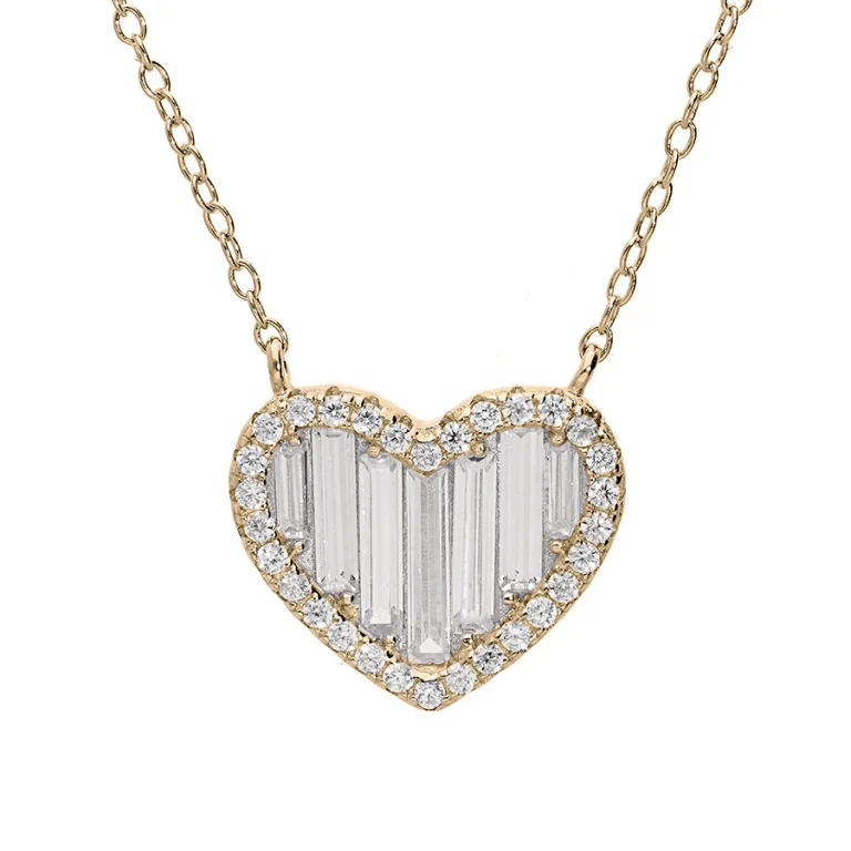 Collier cœur à oxydes rectangulaires et contour serti – Plaqué or | Azuline