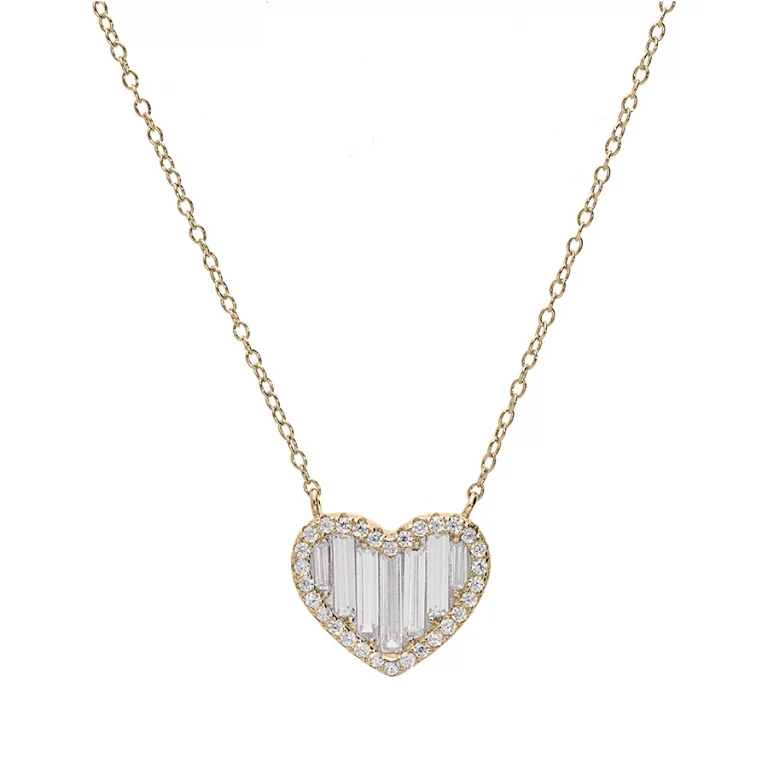 Collier cœur à oxydes rectangulaires et contour serti – Plaqué or | Azuline