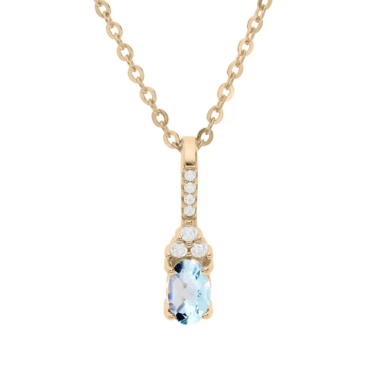 Collier pendentif à topaze bleu véritable et oxydes blancs – Plaqué or | Azuline