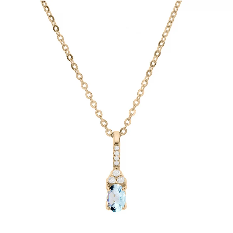 Collier pendentif à topaze bleu véritable et oxydes blancs – Plaqué or | Azuline