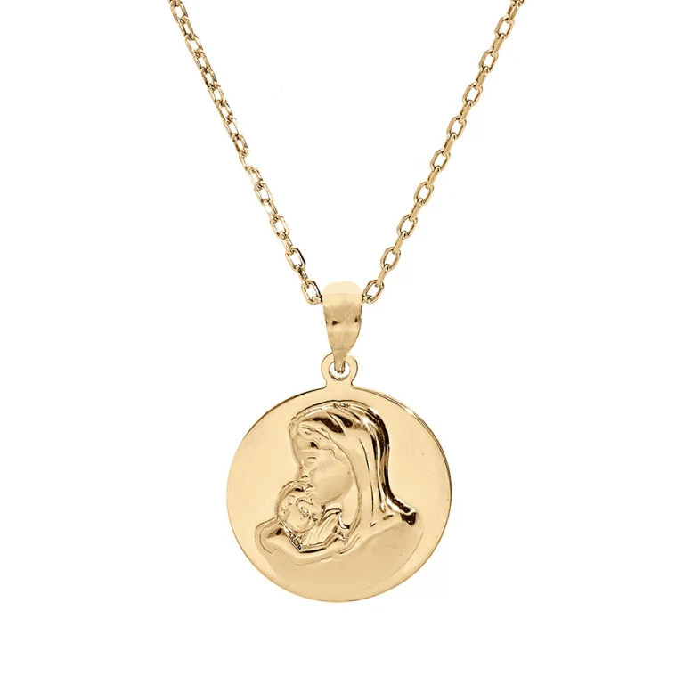 Collier médaille Vierge à l’Enfant en relief – Plaqué or | Azuline