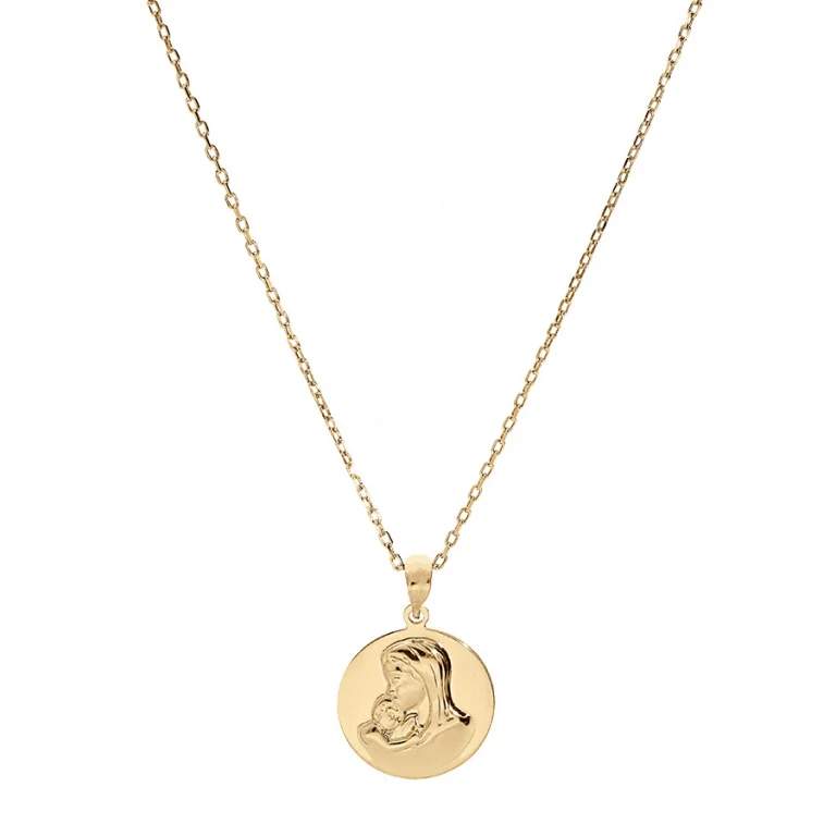 Collier médaille Vierge à l’Enfant en relief – Plaqué or | Azuline