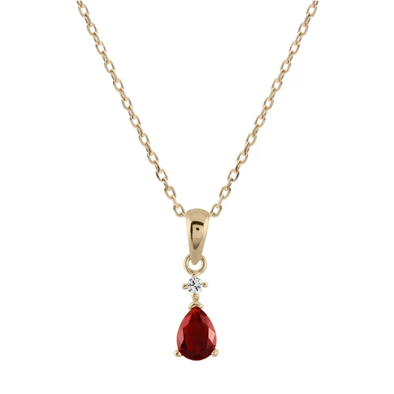 Collier goutte à pierre rouge synthétique en forme de goutte – Plaqué or | Azuline