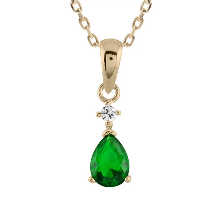 Collier goutte à pierre verte synthétique – Plaqué or | Azuline