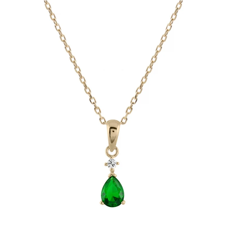 Collier goutte à pierre verte synthétique – Plaqué or | Azuline