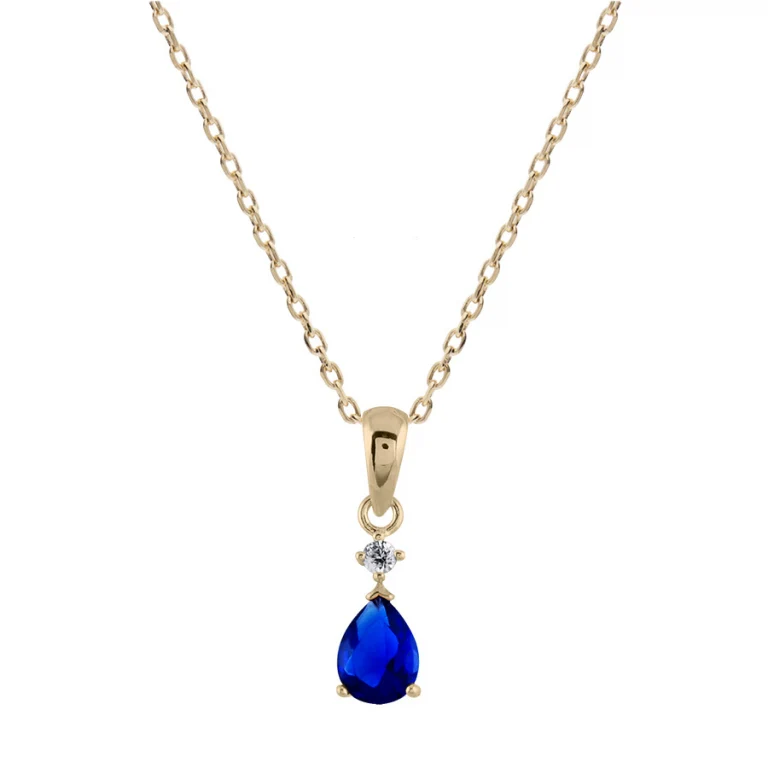 Collier pierre goutte bleu foncé – Plaqué or | Azuline