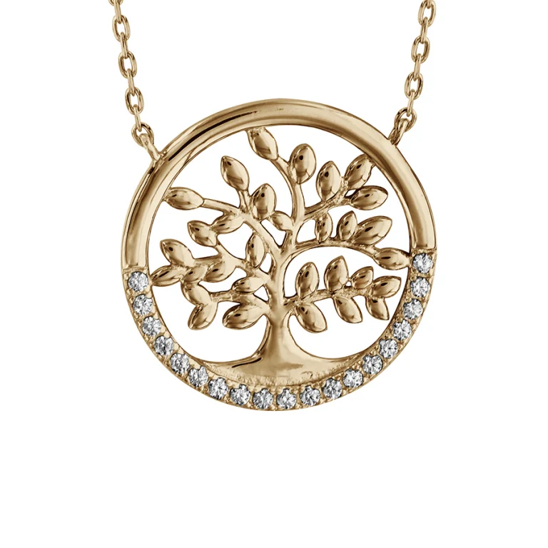 Collier arbre de vie ajouré à demi-cercle d’oxydes blancs – Plaqué or | Azuline