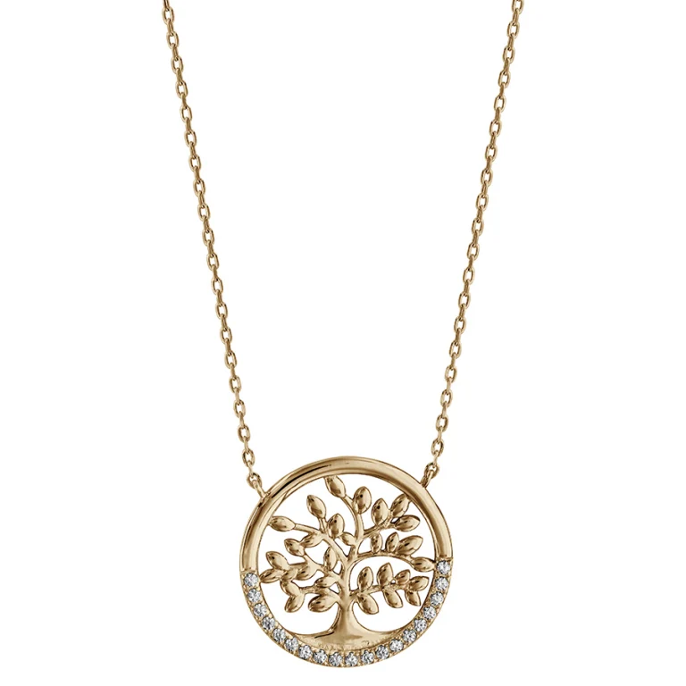 Collier arbre de vie ajouré à demi-cercle d’oxydes blancs – Plaqué or | Azuline