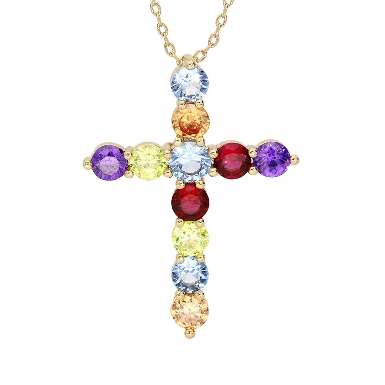 Collier croix à pierres multicolores – Plaqué or | Azuline