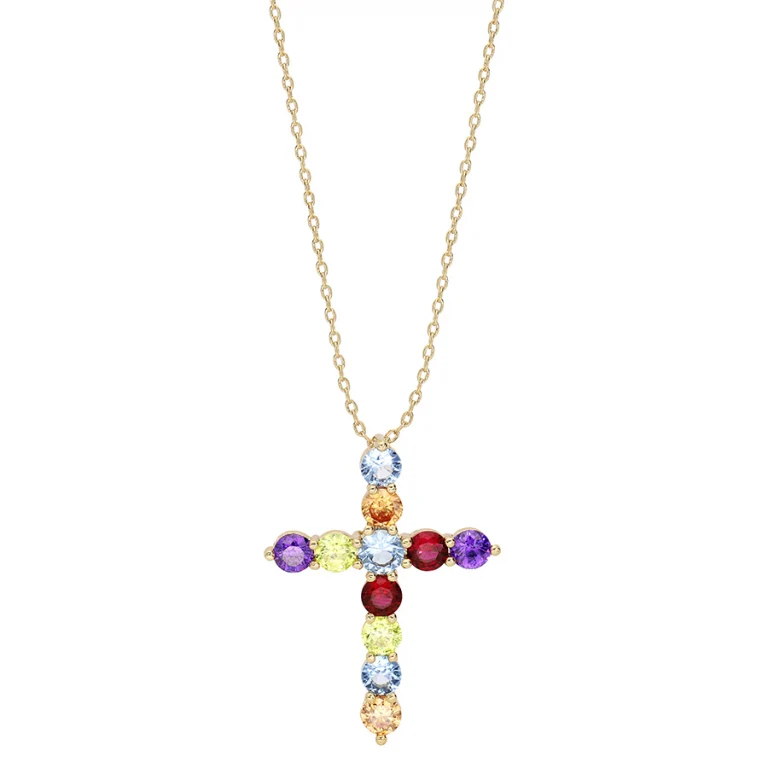 Collier croix à pierres multicolores – Plaqué or | Azuline