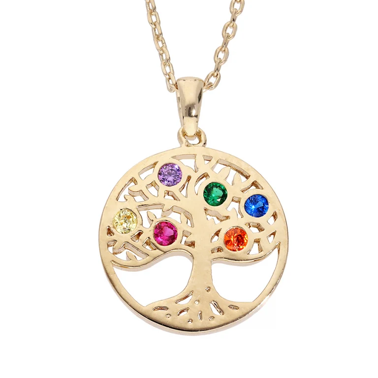Collier rond arbre de vie à pierres multicolores – Plaqué or | Azuline