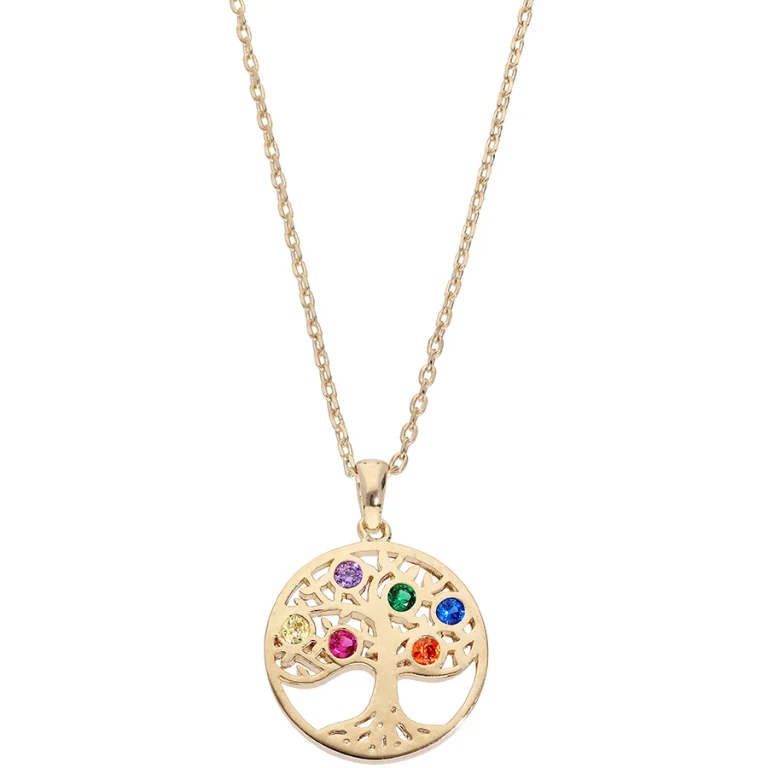 Collier rond arbre de vie à pierres multicolores – Plaqué or | Azuline
