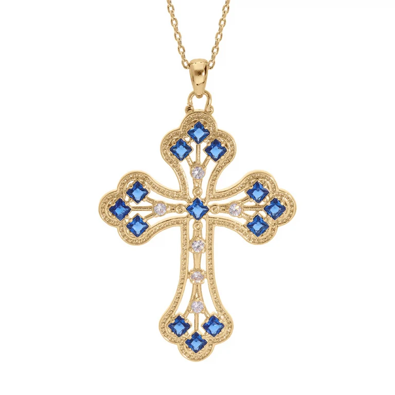 Collier croix serti d’oxydes bleu foncé et blancs – Plaqué or | Azuline