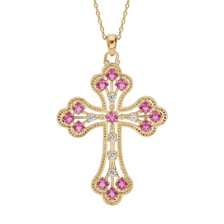 Collier croix à pierres roses – Plaqué or | Azuline