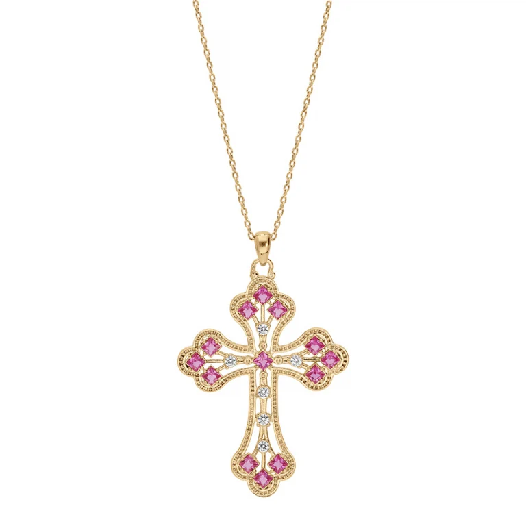Collier croix à pierres roses – Plaqué or | Azuline
